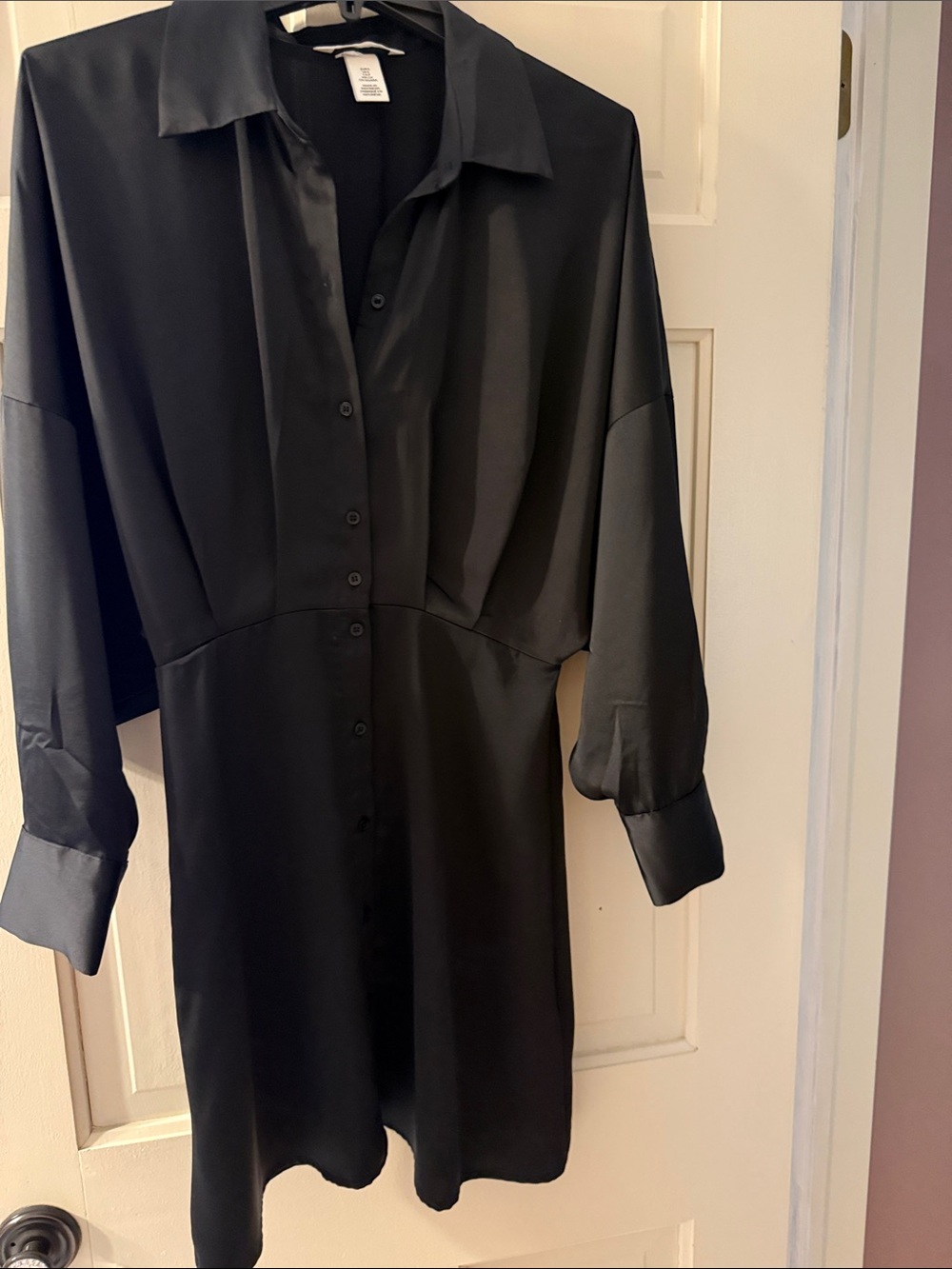 H&M Black Long-Sleeve Button-Front Shirt Dress